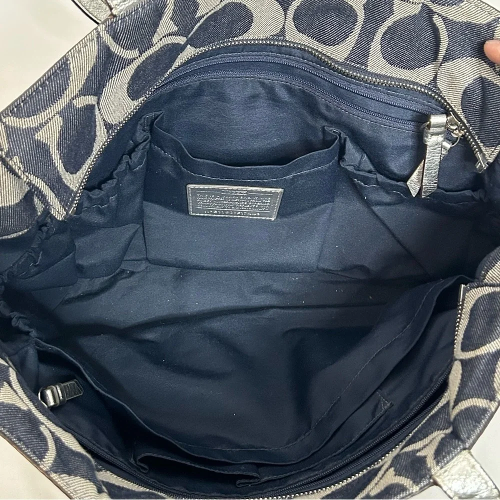 Coach Denim Signature Stripe Tote Weekender Diaper Bag F17443 Large Shoulder Bag